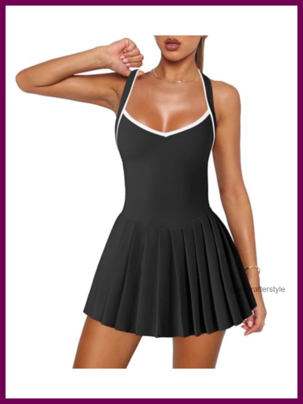 Women's Pleated Tennis Athletic Dress Mini Halter V Neck Built-in Shorts